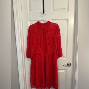 NWT Lane Bryant Vibrant Red Lace Long Sleeve Dress